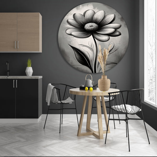 Abstracte Monochrome Bloem in Schaduwspel aluminium muurcirkel