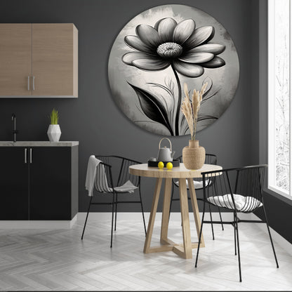 Abstracte Monochrome Bloem in Schaduwspel aluminium muurcirkel
