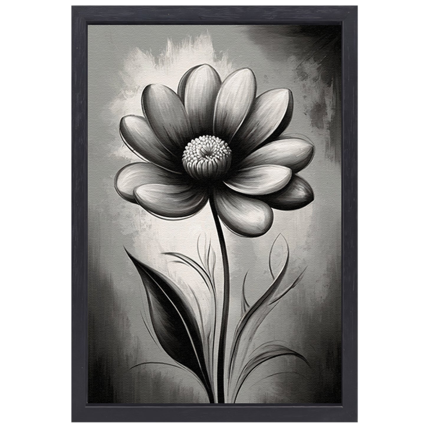 Abstracte Monochrome Bloem in Schaduwspel canvas met baklijst