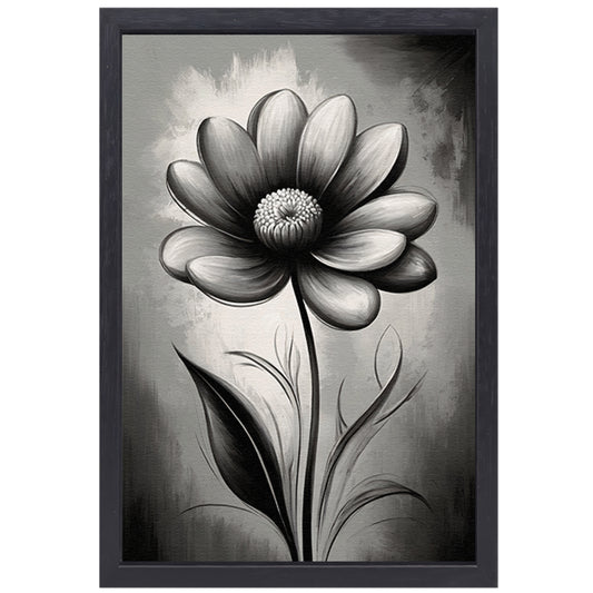 Abstracte Monochrome Bloem in Schaduwspel canvas met baklijst