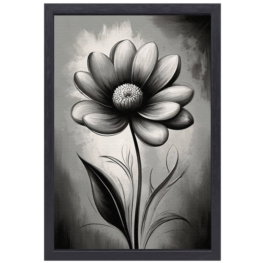Abstracte Monochrome Bloem in Schaduwspel canvas met baklijst