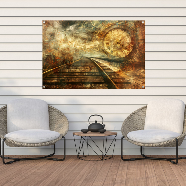 Surrealistisch landschap met spoor tuinposter