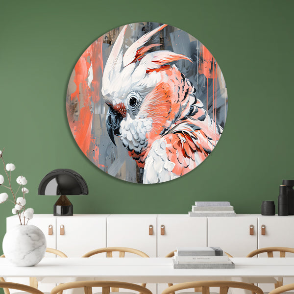 Abstracte schilderij van kleurrijke papegaai aluminium muurcirkel