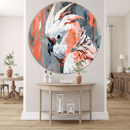 Abstracte schilderij van kleurrijke papegaai aluminium muurcirkel