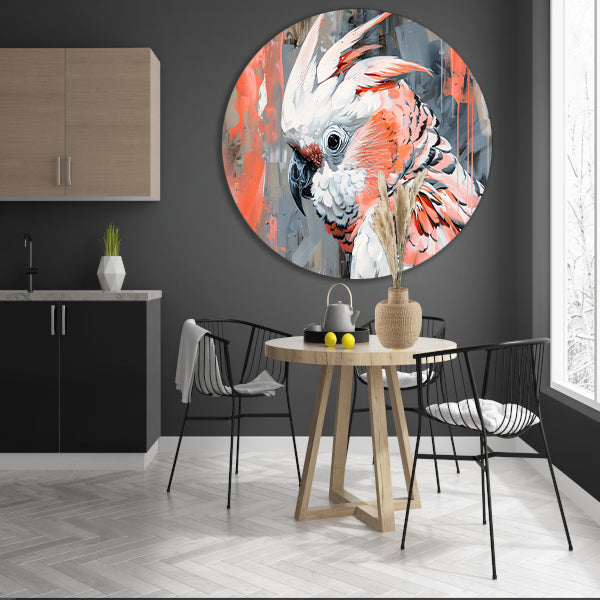 Abstracte schilderij van kleurrijke papegaai aluminium muurcirkel