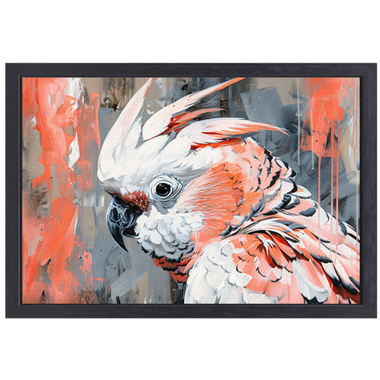 Abstracte schilderij van kleurrijke papegaai canvas met baklijst