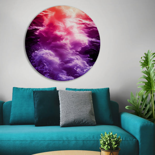 Abstracte kleurrijke golfkunst voor modern interieur aluminium muurcirkel