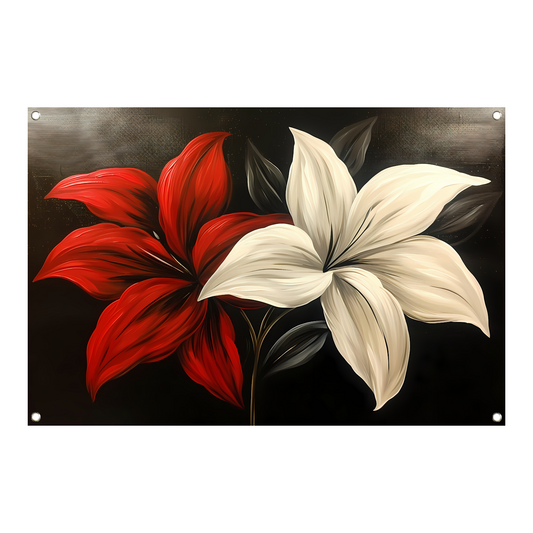 Abstracte bloemen in rood en wit tuinposter