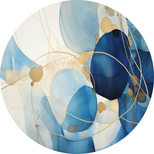 Abstracte Blauw en Goud Waterverf aluminium muurcirkel