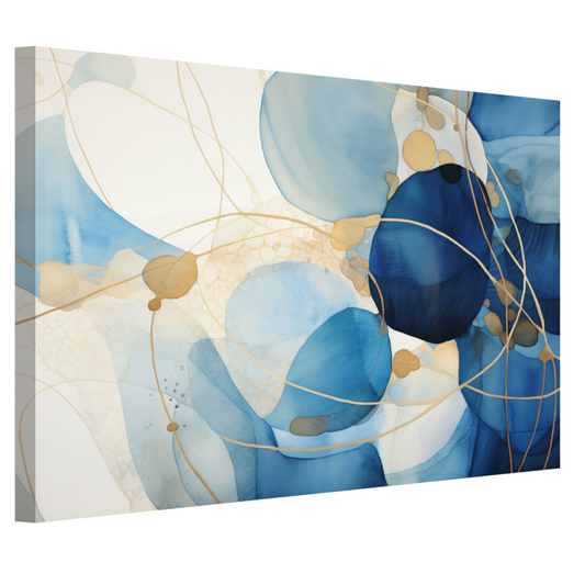 Abstracte Blauw en Goud Waterverf canvas