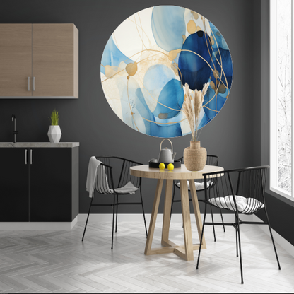Abstracte Blauw en Goud Waterverf aluminium muurcirkel