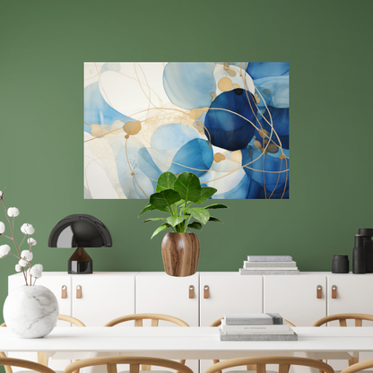 Abstracte Blauw en Goud Waterverf poster