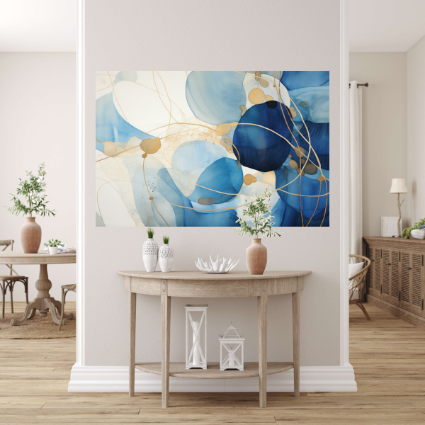 Abstracte Blauw en Goud Waterverf poster