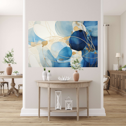 Abstracte Blauw en Goud Waterverf poster