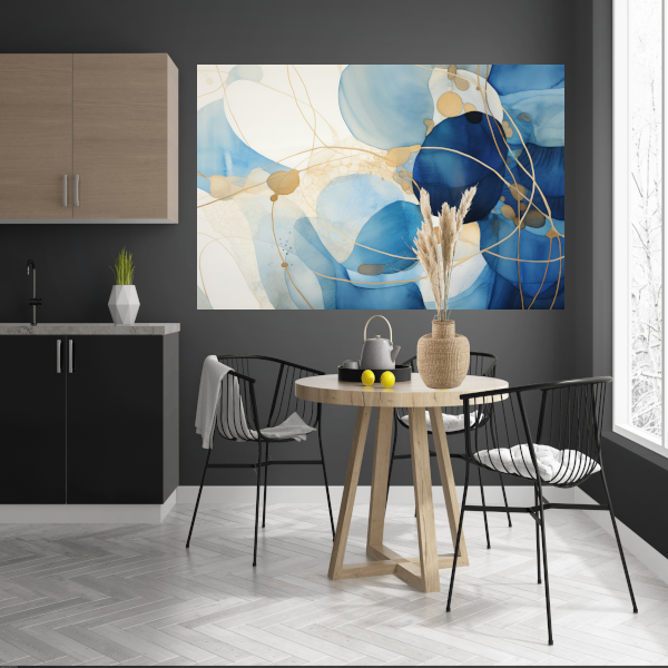 Abstracte Blauw en Goud Waterverf poster
