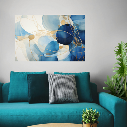 Abstracte Blauw en Goud Waterverf poster