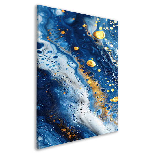 Abstract schilderij met blauwe en gouden tinten canvas