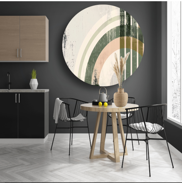 Monochrome Bogen en Lijnen in Harmonie aluminium muurcirkel