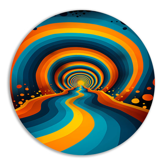 Psychedelische Tunnel in Levendige Kleuren aluminium muurcirkel