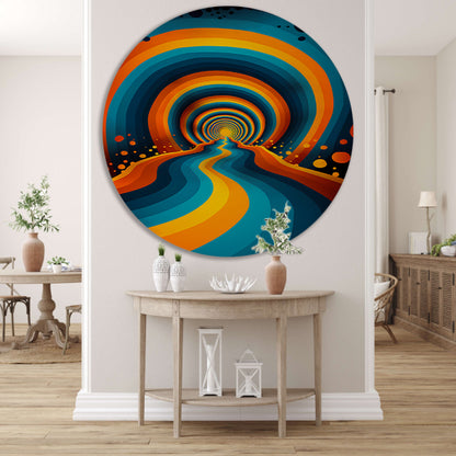 Psychedelische Tunnel in Levendige Kleuren aluminium muurcirkel