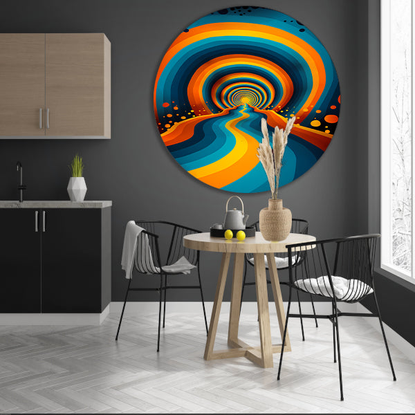Psychedelische Tunnel in Levendige Kleuren aluminium muurcirkel