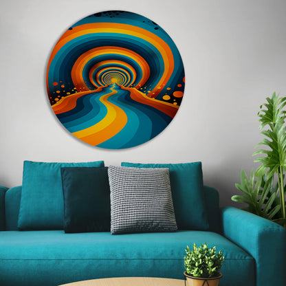 Psychedelische Tunnel in Levendige Kleuren aluminium muurcirkel
