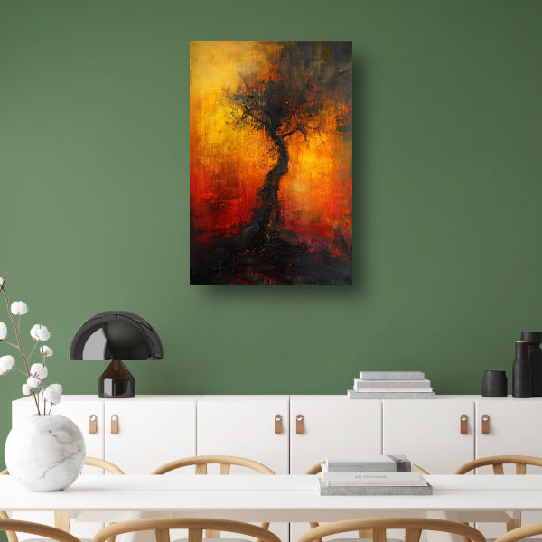 Abstracte Boom omgeven door Vurige Kleuren canvas