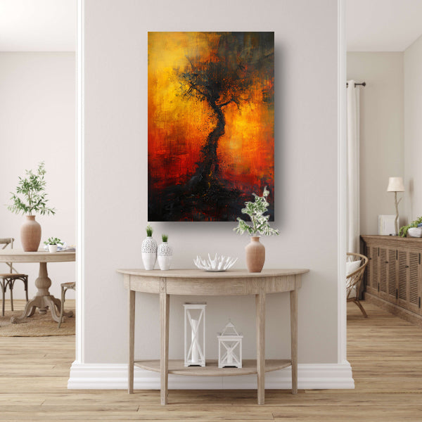 Abstracte Boom omgeven door Vurige Kleuren canvas