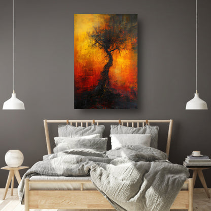 Abstracte Boom omgeven door Vurige Kleuren canvas