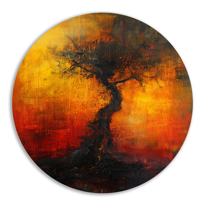 Abstracte Boom omgeven door Vurige Kleuren forex muurcirkel