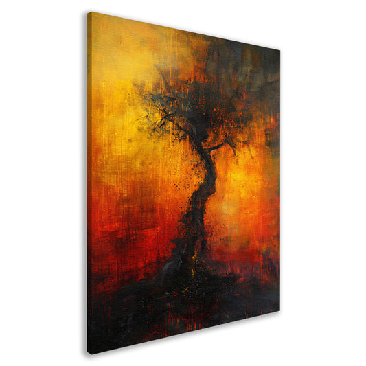 Abstracte Boom omgeven door Vurige Kleuren canvas