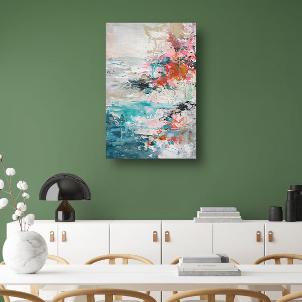 Abstract schilderij van strand in heldere kleuren acrylglas