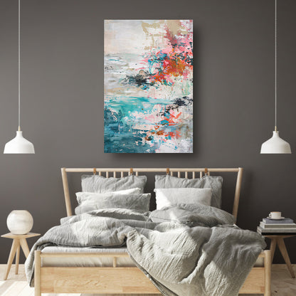 Abstract schilderij van strand in heldere kleuren acrylglas