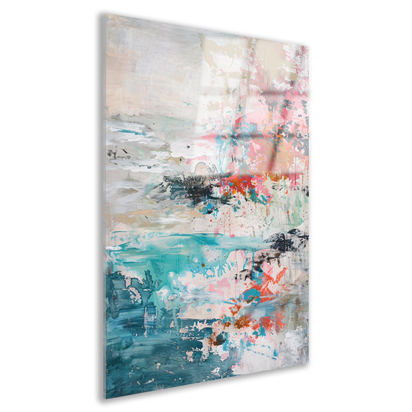Abstract schilderij van strand in heldere kleuren acrylglas