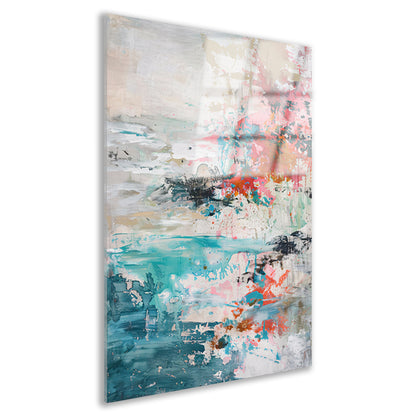 Abstract schilderij van strand in heldere kleuren acrylglas