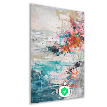 Abstract schilderij van strand in heldere kleuren poster