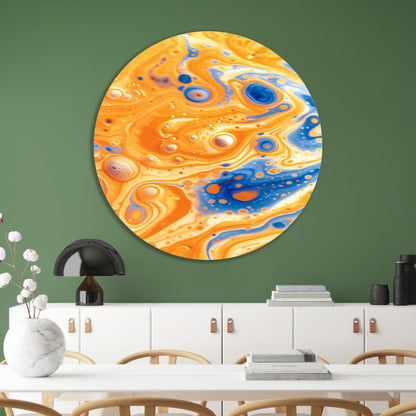 Kleurrijk abstract schilderij met vloeiende patronen aluminium muurcirkel