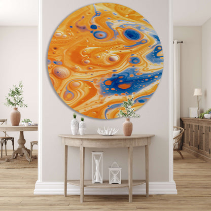 Kleurrijk abstract schilderij met vloeiende patronen aluminium muurcirkel
