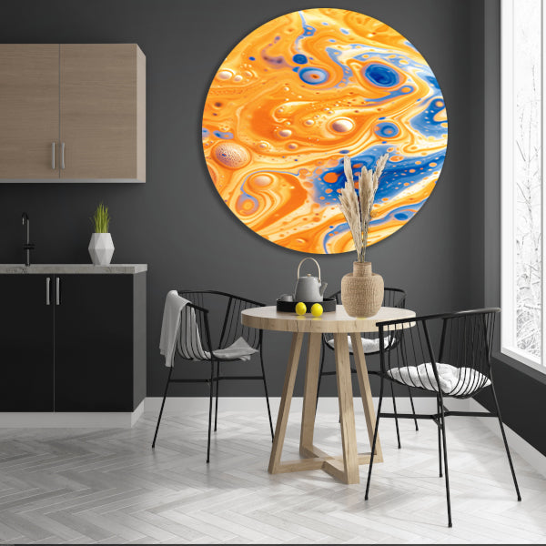 Kleurrijk abstract schilderij met vloeiende patronen aluminium muurcirkel