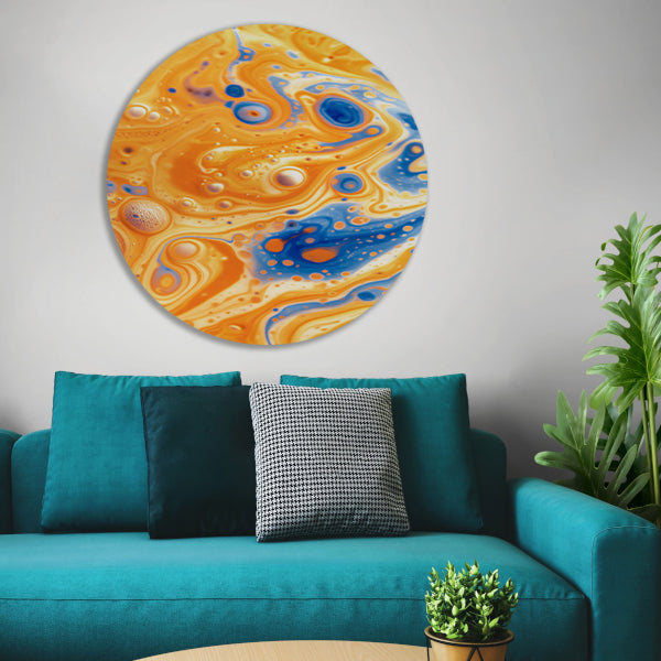Kleurrijk abstract schilderij met vloeiende patronen aluminium muurcirkel