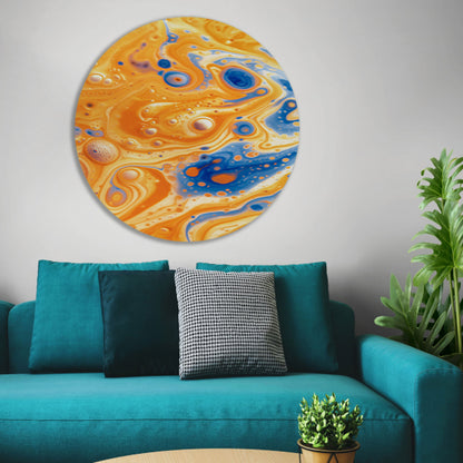 Kleurrijk abstract schilderij met vloeiende patronen aluminium muurcirkel