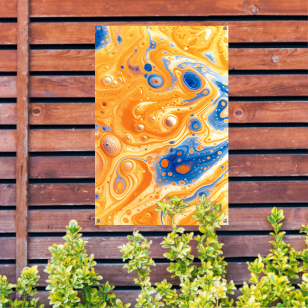 Kleurrijk abstract schilderij met vloeiende patronen tuinposter