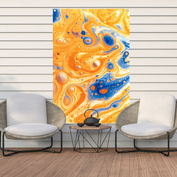 Kleurrijk abstract schilderij met vloeiende patronen tuinposter