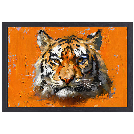 Abstract schilderij van een tijgerportret canvas met baklijst