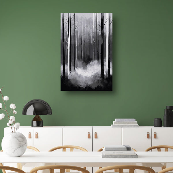 Monochroom Boslandschap in Mist poster