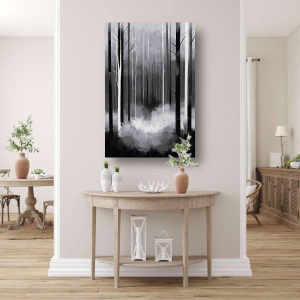Monochroom Boslandschap in Mist acrylglas