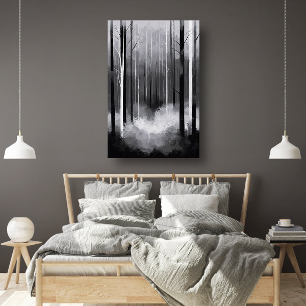 Monochroom Boslandschap in Mist canvas