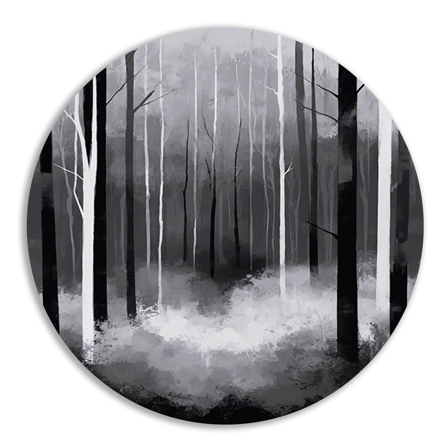 Monochroom Boslandschap in Mist forex muurcirkel