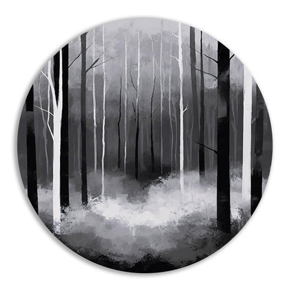 Monochroom Boslandschap in Mist forex muurcirkel