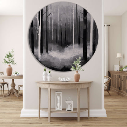 Monochroom Boslandschap in Mist forex muurcirkel